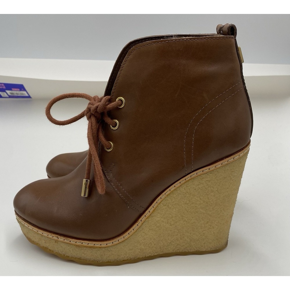 Tory Burch Women's Rabbit Fur Lined Wedge Ankle Boots Brown Size 6